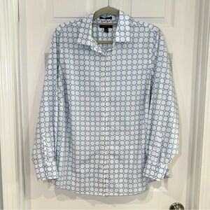 Lands' End Women Geometric Button Up Collar Long Sleeve Shirt 14W No Iron Cotton